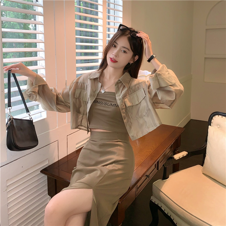 [y.jia EJA] sunscreen shirt letter bra skirt suit ys1-1130