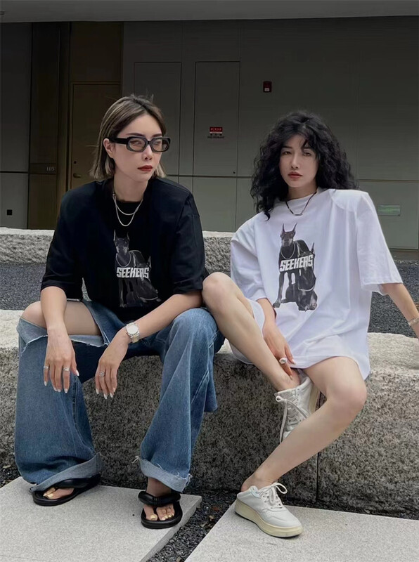 [Amy] printed round neck Pullover short sleeve T-shirt ys1-908\wtt