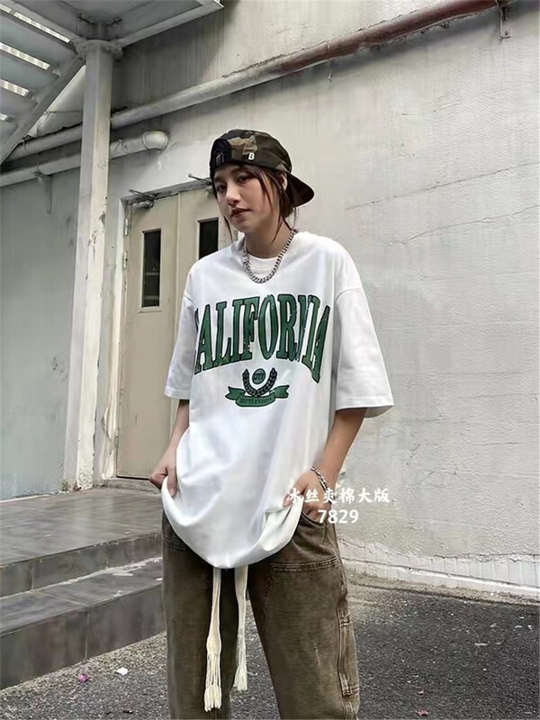 [Huan Zhuoer] letter print loose comfortable short sleeve T-shirt 7829\l