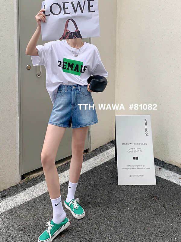[Wawa] simple and versatile high waist thin gradient denim shorts 81082\lsl