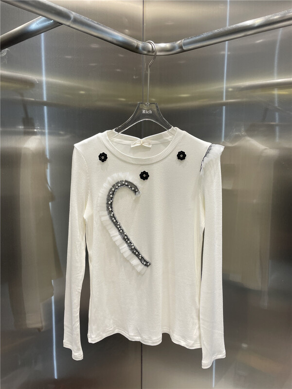 New year in early spring! [rich people] design sense mosaic jacquard slim long sleeve T-shirt 0911\pcz