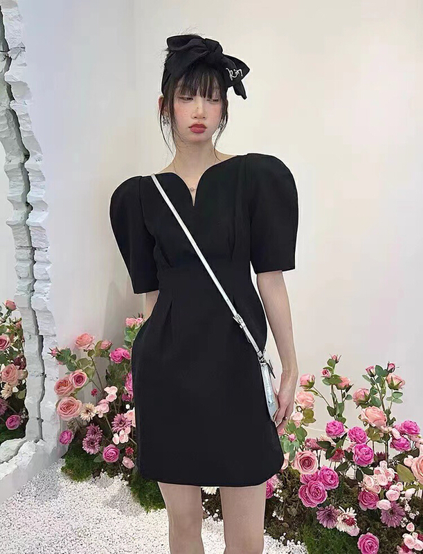 [mi ni] Hepburn short sleeved dress (hair band) 1316\pcz