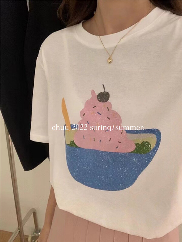 [chuu] Korean casual aging pattern printed short sleeve T-shirt 61213\hbx