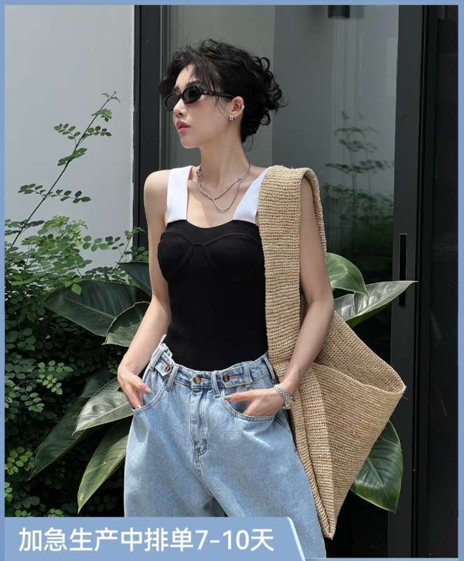 [all in] contrast knitting pure desire vest / sling 2070\ozq