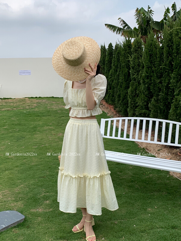 Original price 145.91! In early summer! [neeko] simple and versatile blouse + medium length skirt two piece set 3518\pcz