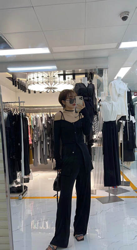 [semi plain] pure black versatile casual pants w809\zjy