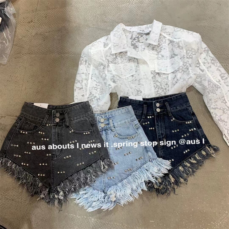 【 aus 】 trend rough edge denim shorts 6917\lsw
