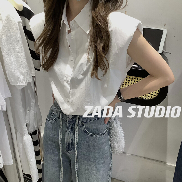 [Zada] pearl vest commuter shirt (with Brooch) 3290\wtt