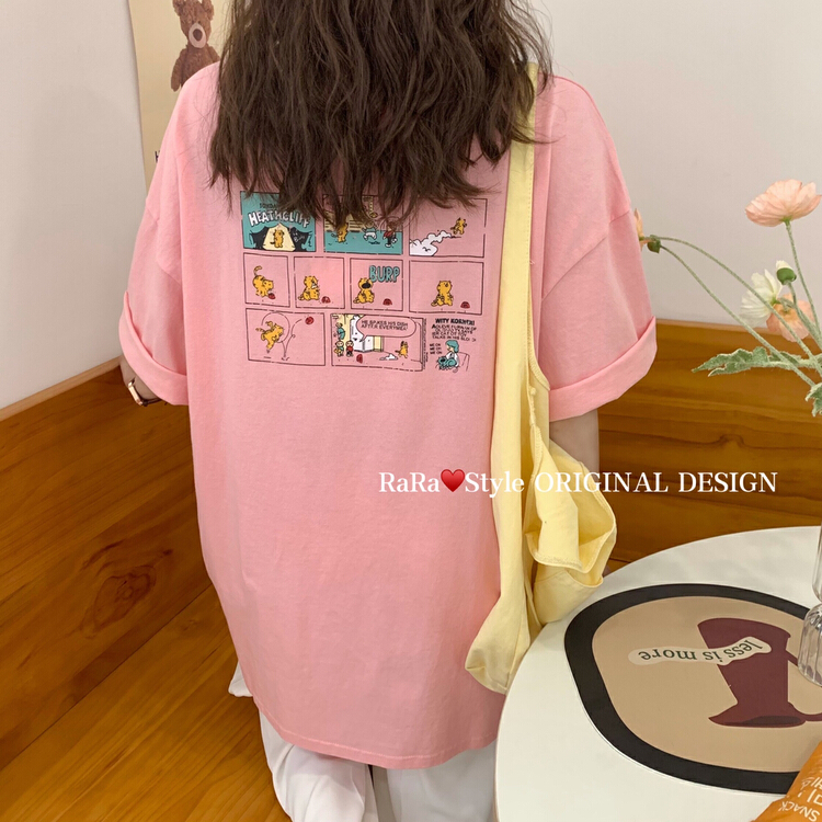 [rara] loose fit kitten print short sleeve T-shirt 23018\lsl