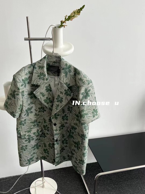 [in.choose u] Hong Kong style retro jacquard short sleeve suit 69319\cqw