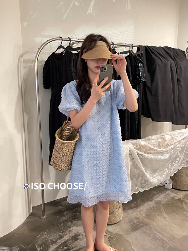 [ISO Korean] slim retro wrinkled round neck dress 66271\hjy