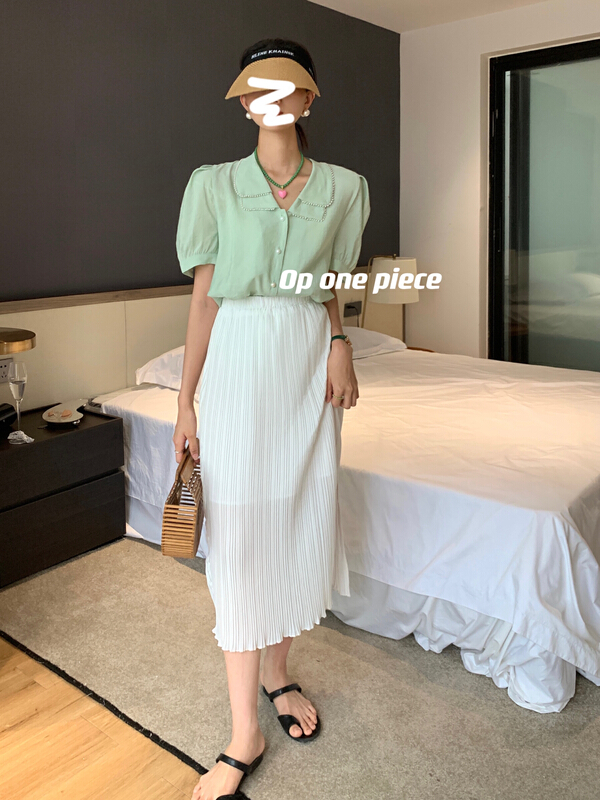 [OP one piece] double layer pearl collar single breasted shirt 3159\hjy