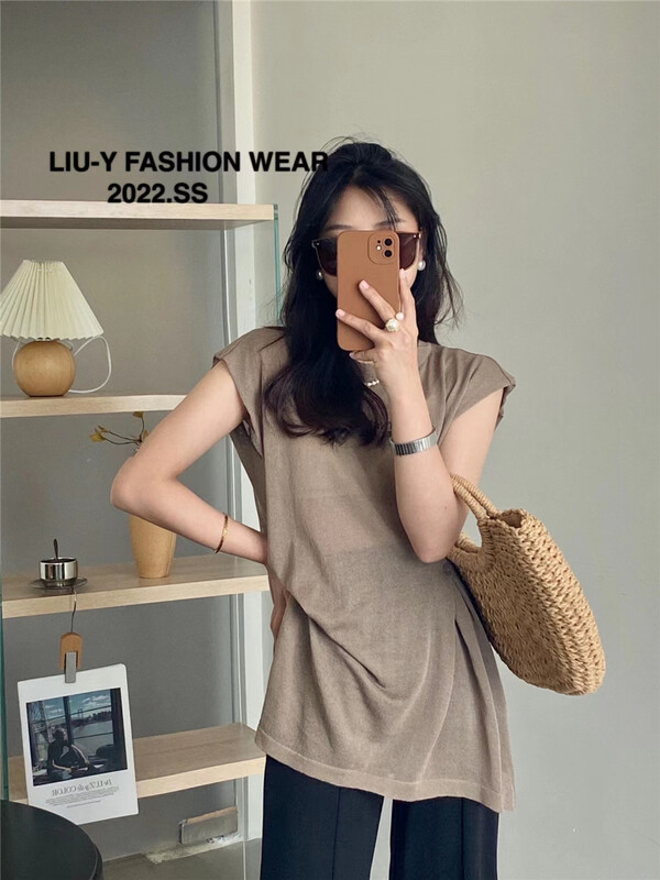 [liu.y] simple letter printed button design vest / sling 3555\zjy