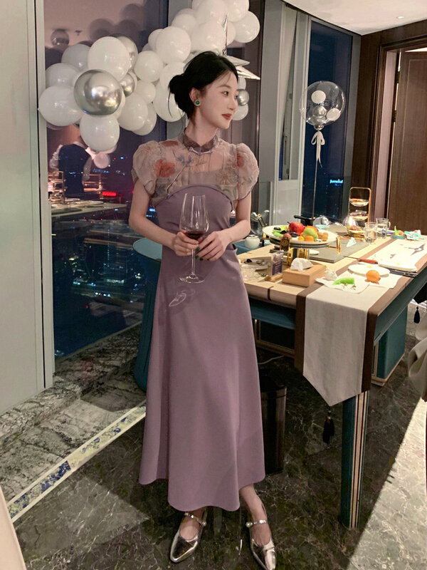 [wgwe] fashion niche design blouse + suspender dress two piece suit 1986\pcz