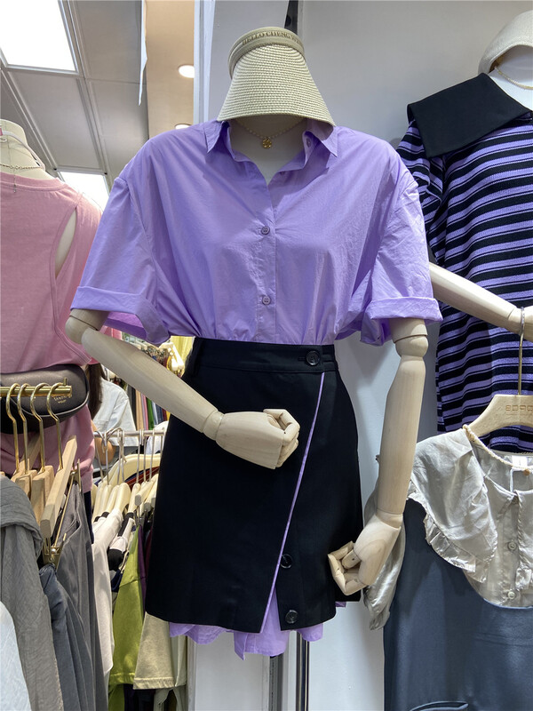 [8090] single breasted clean shirt + lady high waist skirt suit 3001\l