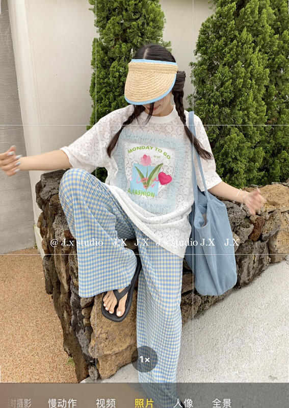 [JX] blue tulip short sleeve loose short sleeve T-shirt 1093\wtt