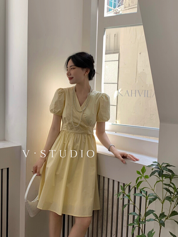 [from.v] waist small fresh solid dress 7962\ll