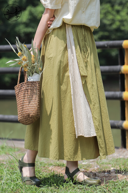 [original of three vegetarian clothes] simple temperament patchwork color contrast skirt 26210