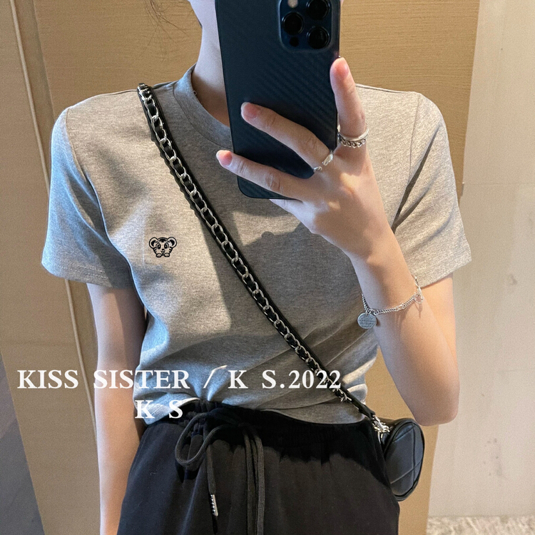 [kiss sister] comfortable slim embroidered tiger short short sleeve T-shirt 9022\ozq