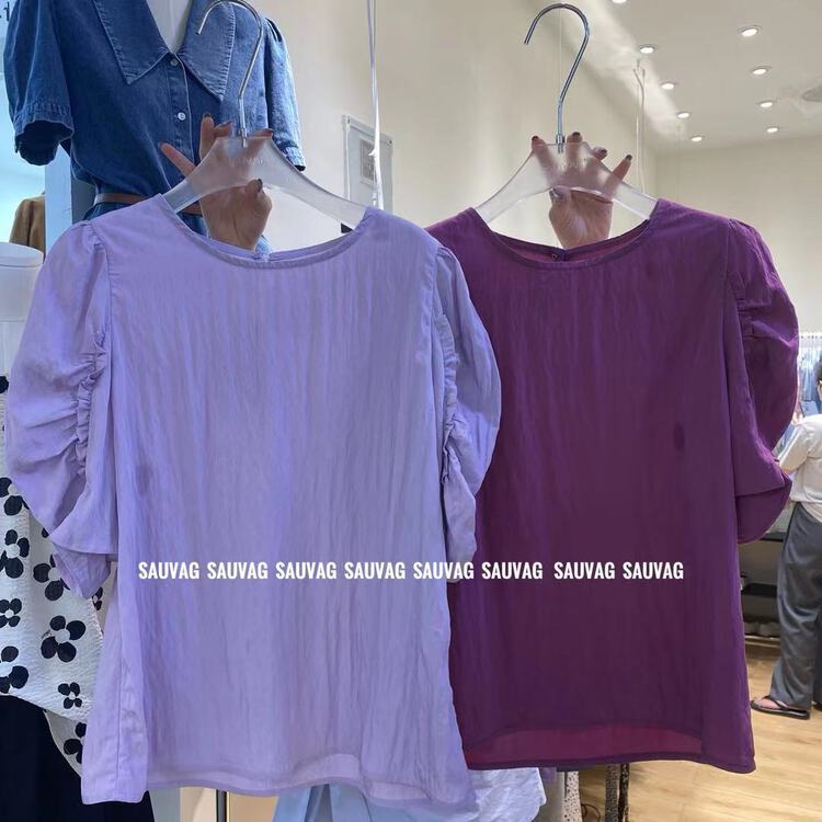 Original price 55.27! [sauvag] crew neck solid color versatile shirt 8990\zjy