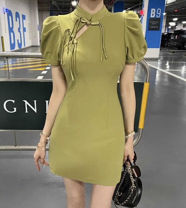 [JH] summer new net red button Lantern Sleeve Dress (dress only) 42022\pcz