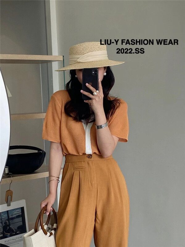 [liu.y] contrast color edge clean edition temperament knitted cardigan 3557\zjy