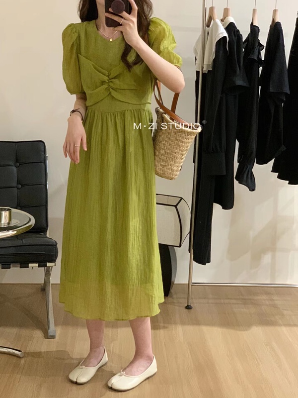 [m.zi studio] fashion temperament chest wrinkled dress 16136\hbx