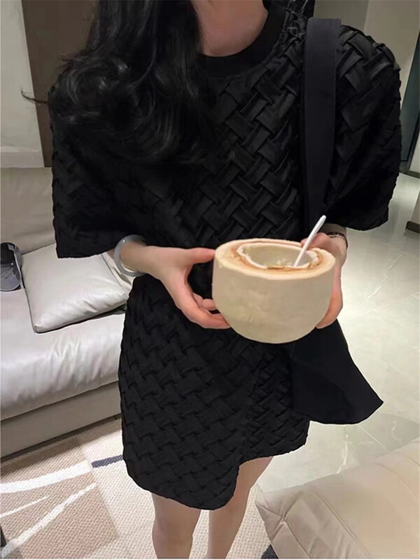 [Yan Zhen] leisure simple knitting heavy industry T-shirt dress 98814\pcz