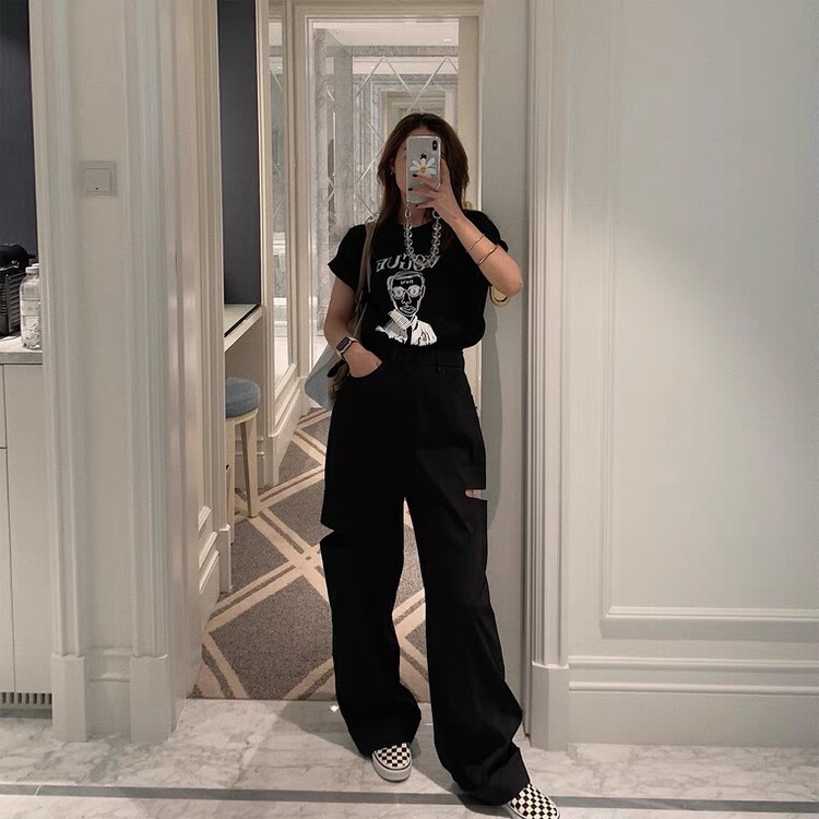 [Bella Bella] solid color holes versatile casual pants 8182\wtt