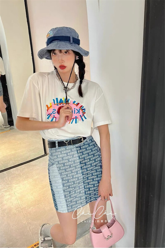 [m.zz] Korean versatile personalized loose contrast short sleeve T-shirt 9176\lsw