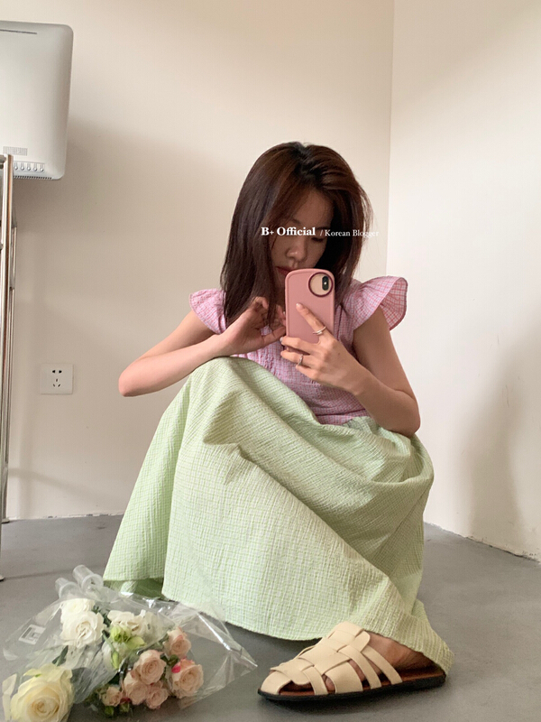 [B plus] temperament lattice fashion dress 22-9431-2\hbx