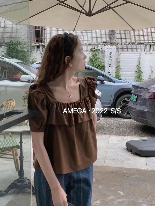 [amega] Korean version simple square neck shirt 6302\hbx