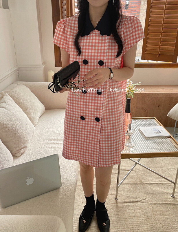 [love] temperament contrast Check Dress s1625\hbx