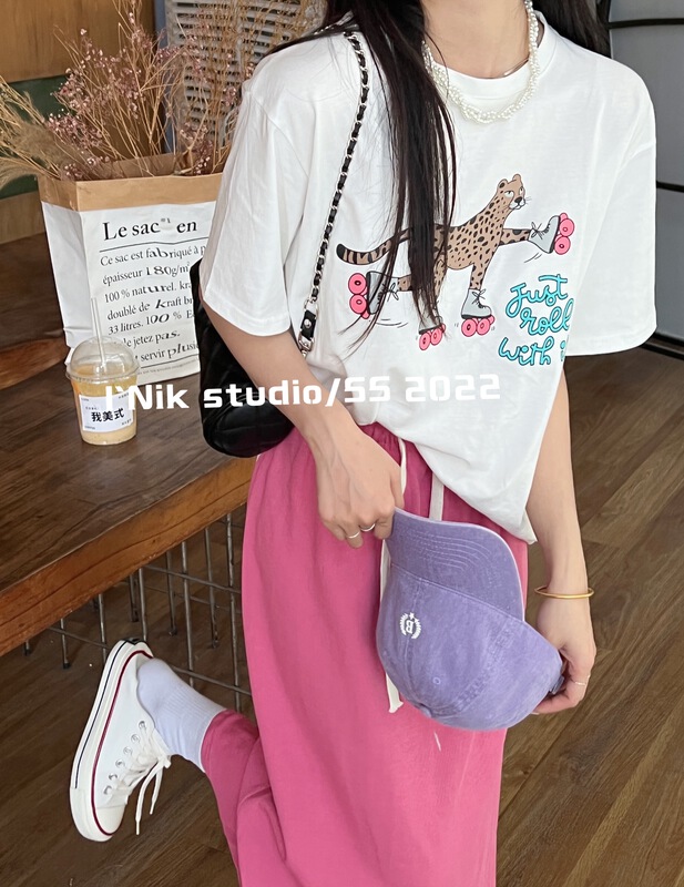 Original price 55.67! New in early summer! [Naikan Nik] popular leopard short sleeve T-shirt 832p\lwy