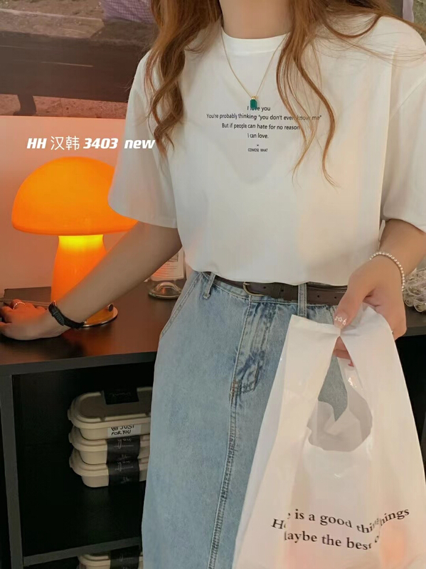 [HH &miss Lai] lettered Pullover simple short sleeve T-shirt 3403\l