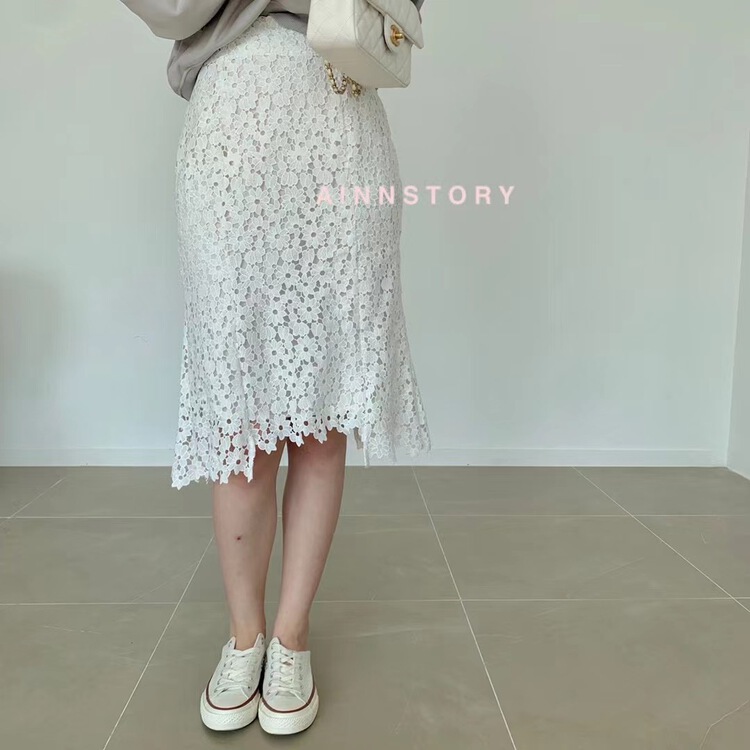 Original price 73.32! New year in early spring! [ainnstory] lady temperament versatile lace skirt a636\hbx