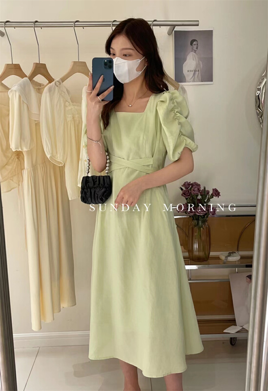 [Sunday morning] sweet dress with crossed waistband 6715\zjy