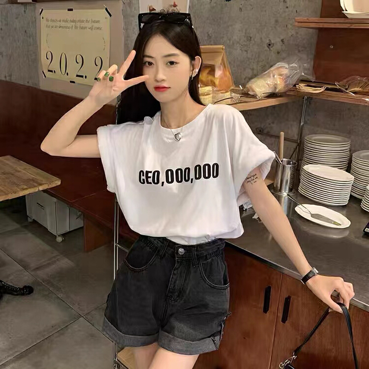 [ta+] Korean alphabet print versatile short sleeve T-shirt 8160\xyy