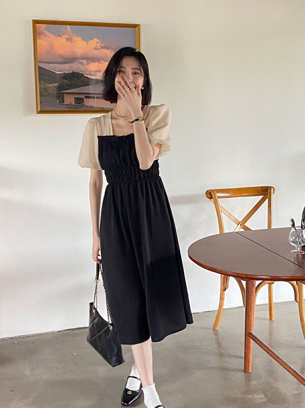 [secondtime] French elegant color blocking slim dress 5226\xj