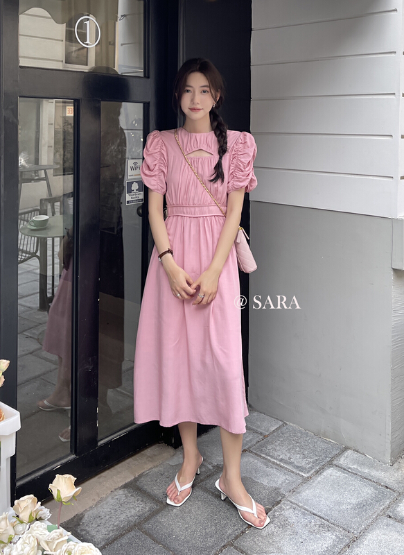 [Sara] sweet temperament hollow out waist closing Jumpsuit dress 190051