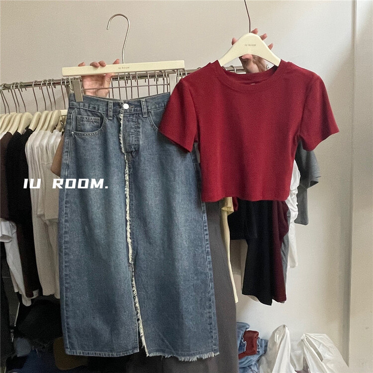 [IU room] Korean slim and versatile denim skirt 1258\xyy