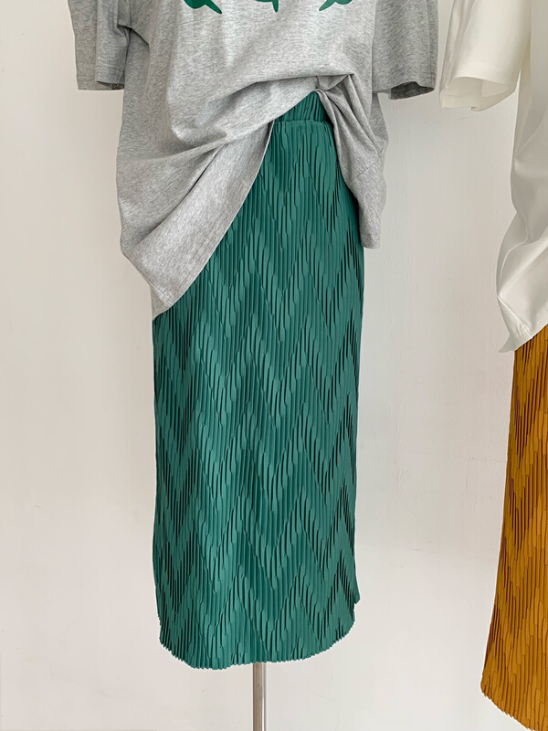 [wgwe] straight tube non split elastic waist pleated skirt 1867\pcz