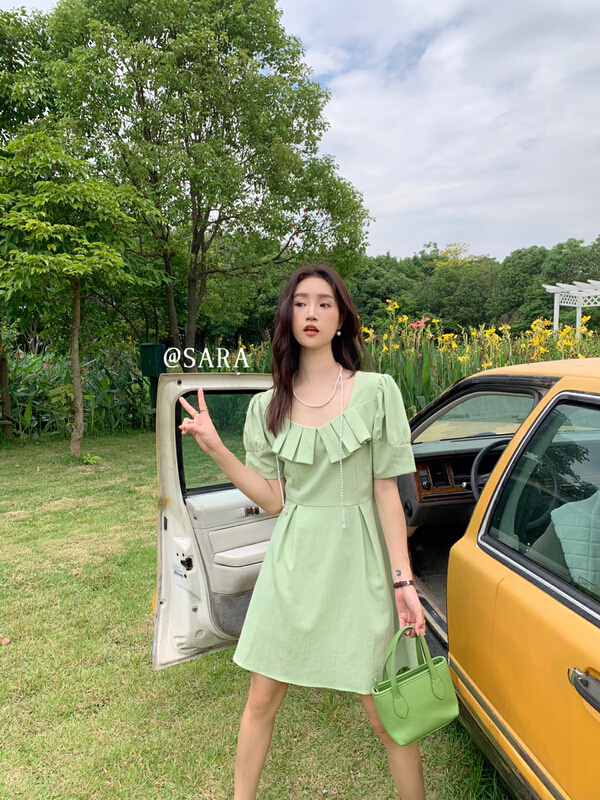[Sara] sweet heart neckline waist dress 90081
