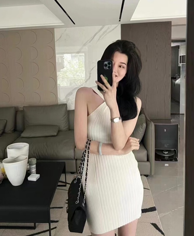 [c.h.z] light luxury thousand gold Halter vest knitted dress 007785\wtt