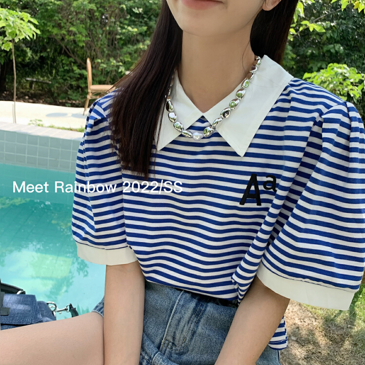 [rainbow] stripe loose and versatile shirt 28711\wtt