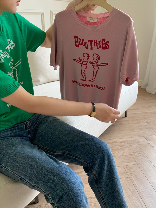 New in early summer! [feeding] Korean funny printing trend versatile short sleeve T-shirt ys1-913\cqw