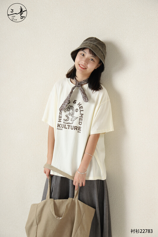 [original three element clothing] loose and versatile Japanese Short Sleeve T-shirt 22783