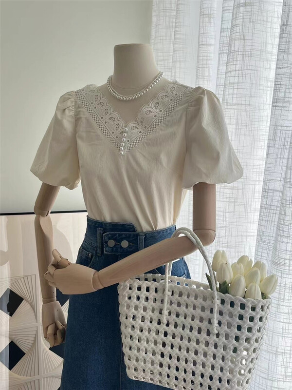 [um micron] elegant retro lace shirt (only selling tops) 55636\hjy