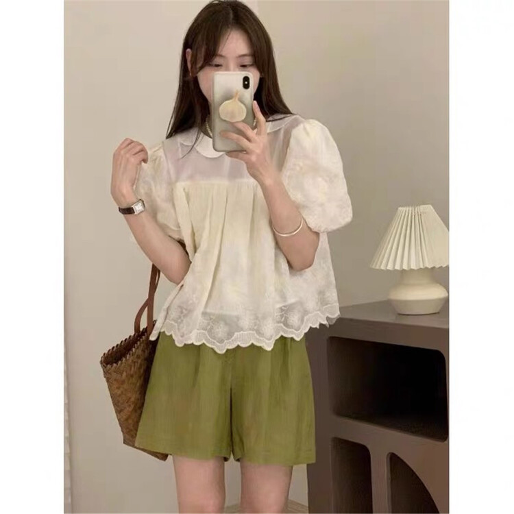 【E】 Embroidered Baby collar versatile blouse j071\xyy