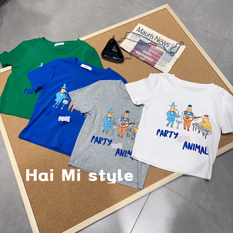 [Helmi] Korean round neck printed short sleeve T-shirt (T-shirt only) 1802\wtt
